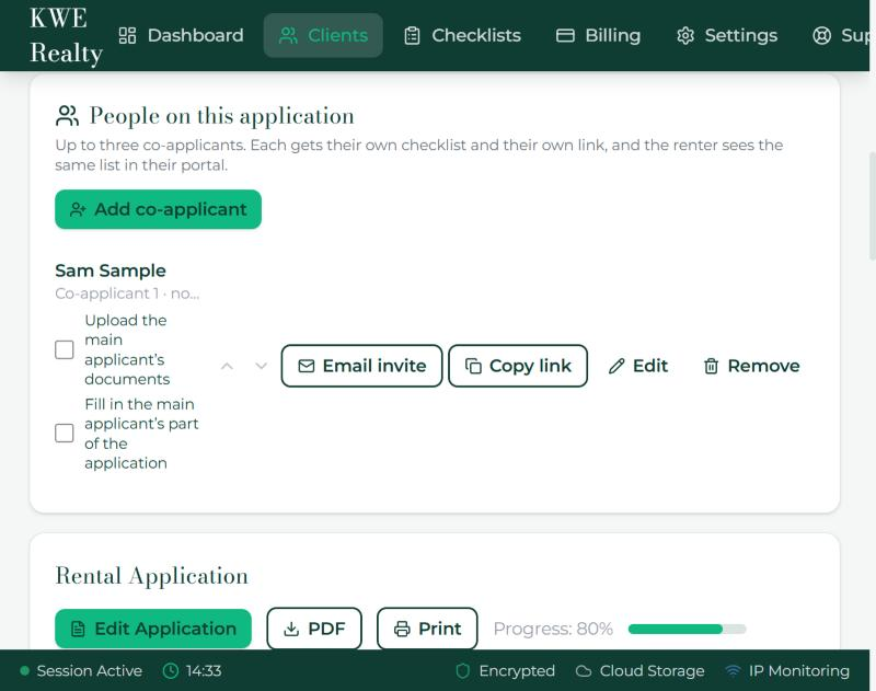 Your agent’s Application tab, with your answers and the PDF button.
