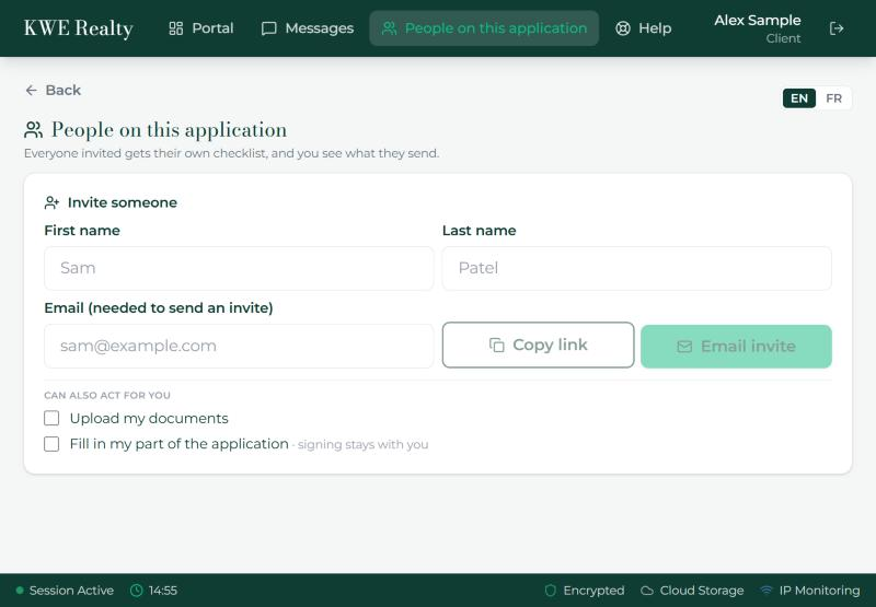 People on this application: the invite box with the two permission boxes under it.